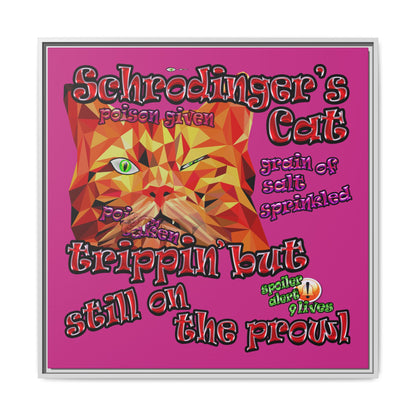 schrodinger's cat - framed canvas art (pink)