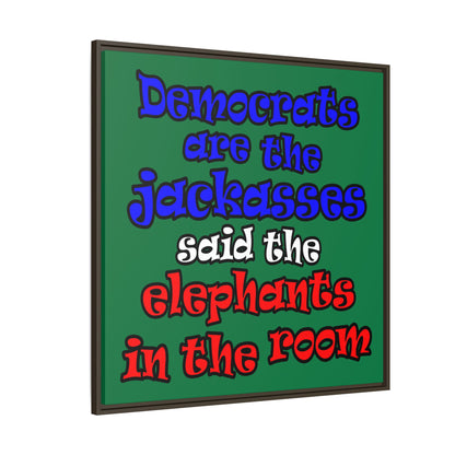 donkeys and elephants - framed canvas art (dark green)