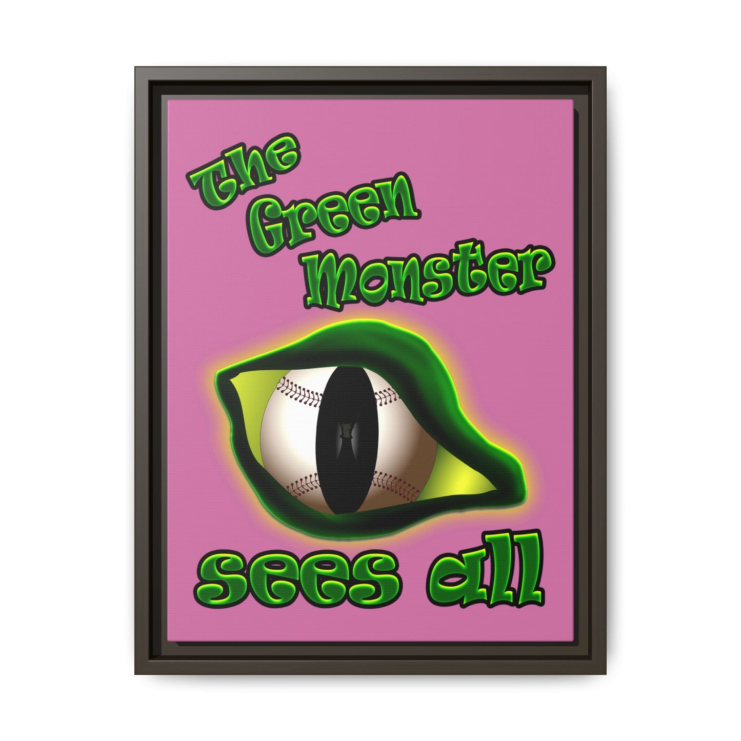 green monster - framed canvas art (light pink)
