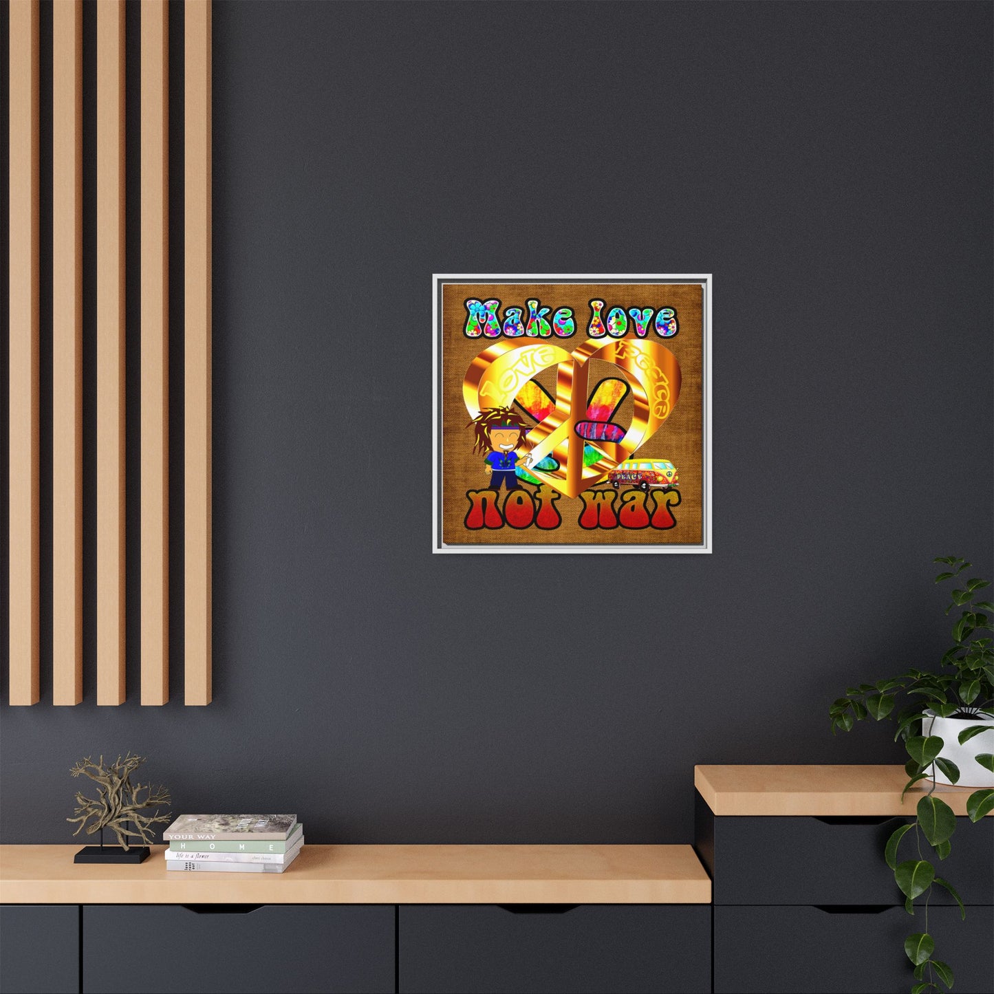 love peace - framed canvas art (brown papyrus)