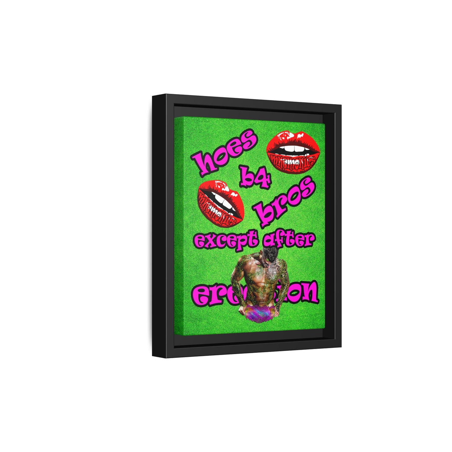 hoes b4 bros - framed canvas art (green turf)
