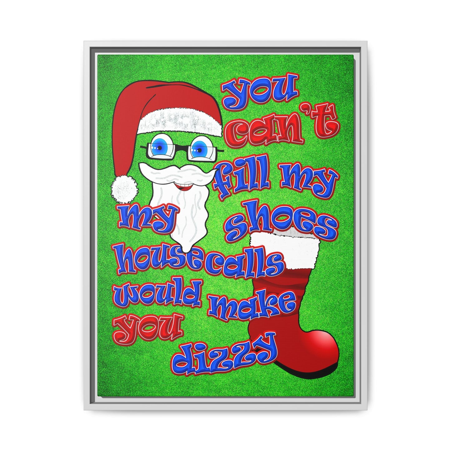 santa's shoes - framed canvas art (green turf)