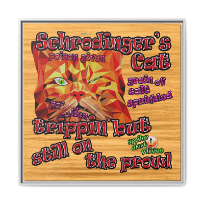 schrodinger's cat - framed canvas art (butterscotch wood finish)