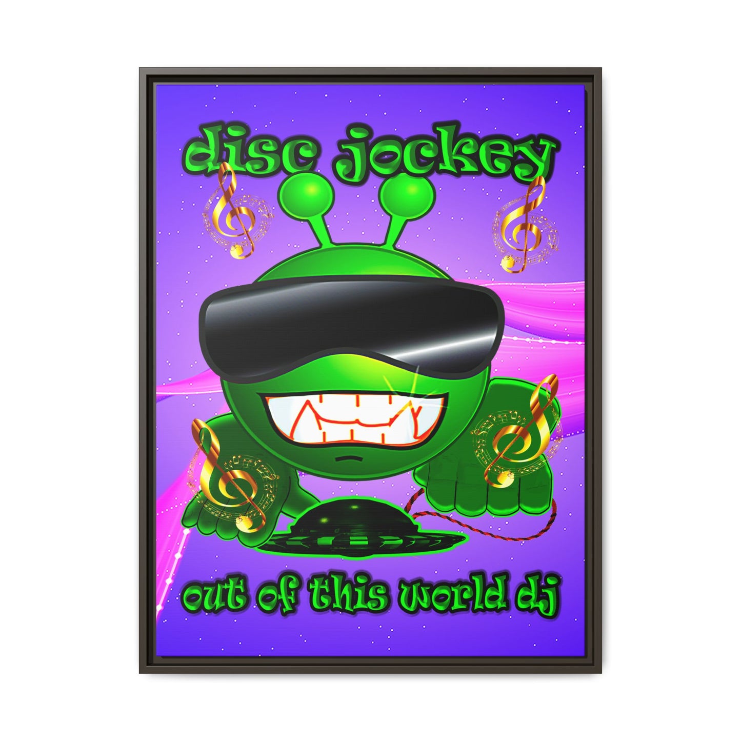 disc jockey - framed canvas art (purple-pink wave)