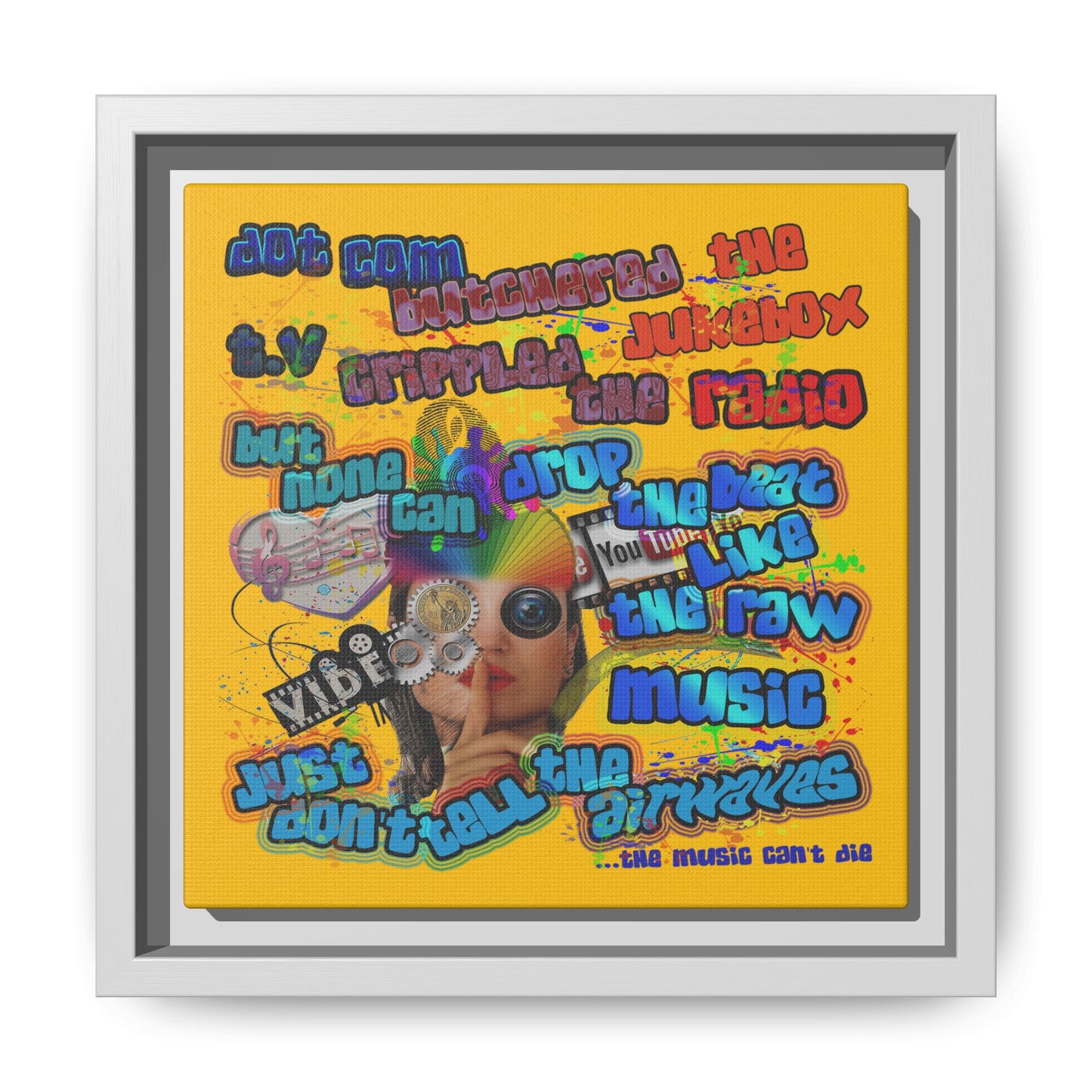 drop the beat - framed canvas art (yellow)