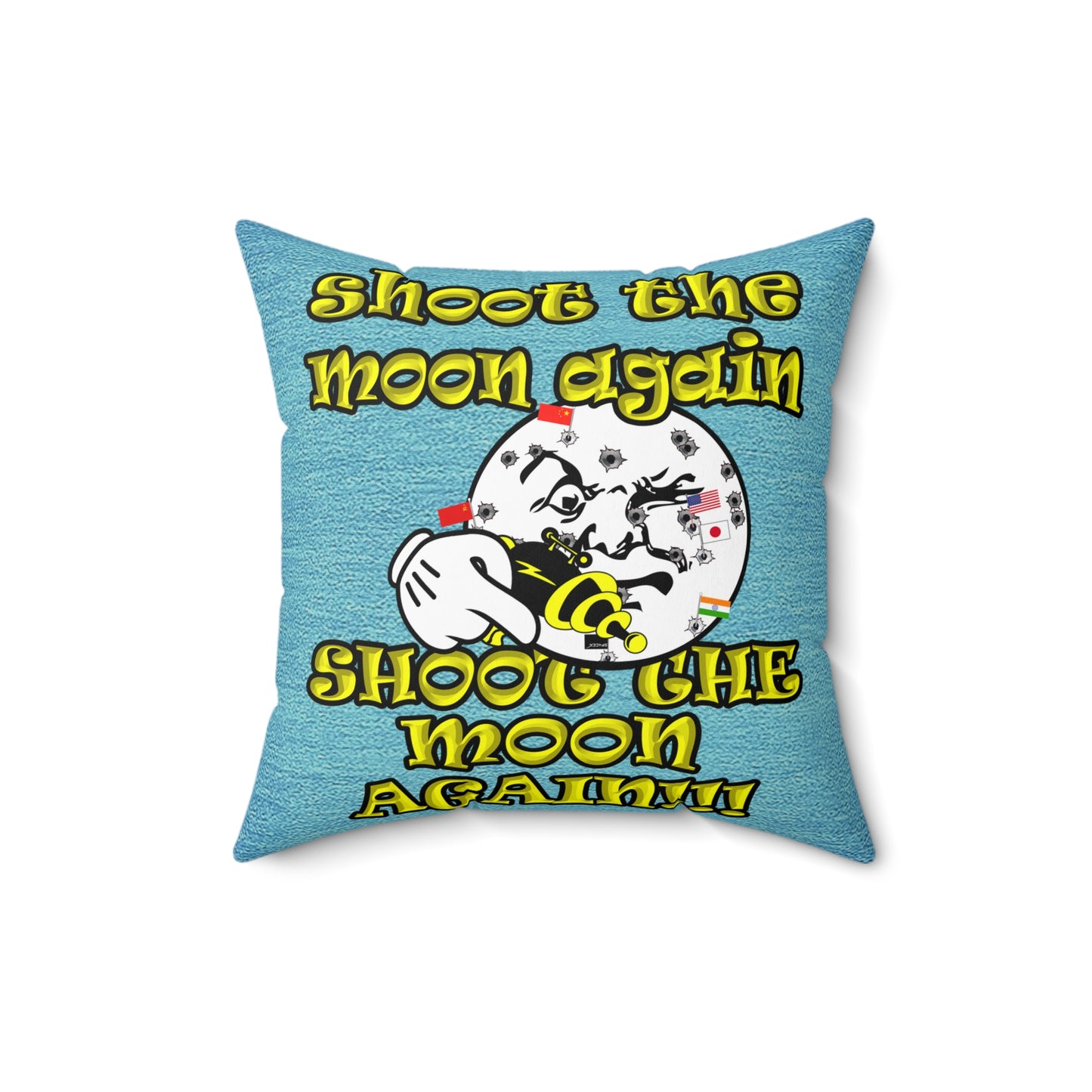 shoot the moon again - Spun Polyester Square Pillow - (faded blue)
