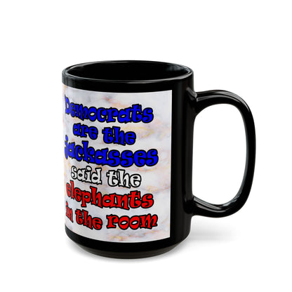 donkeys and elephants - Black Mug (white marble)