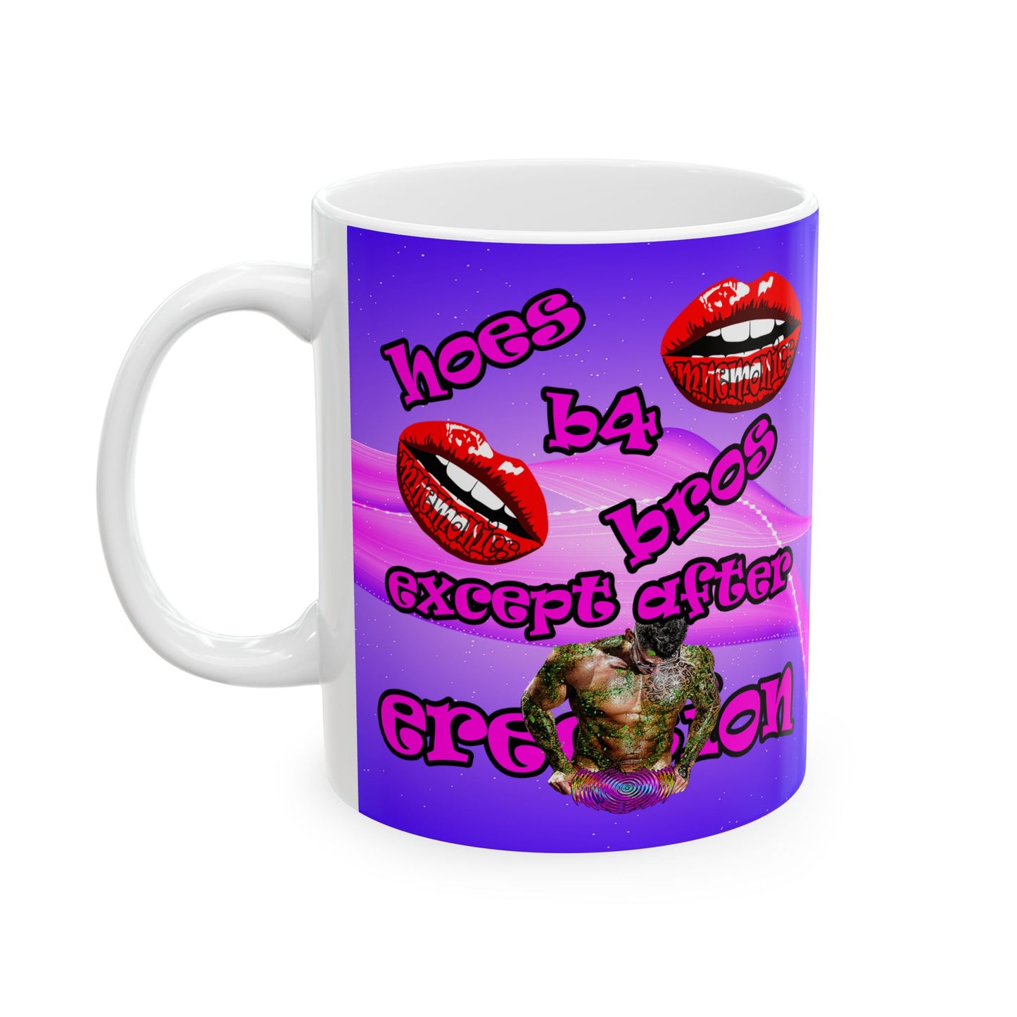 hoes b4 bros - White Mug (purple-pink wave)