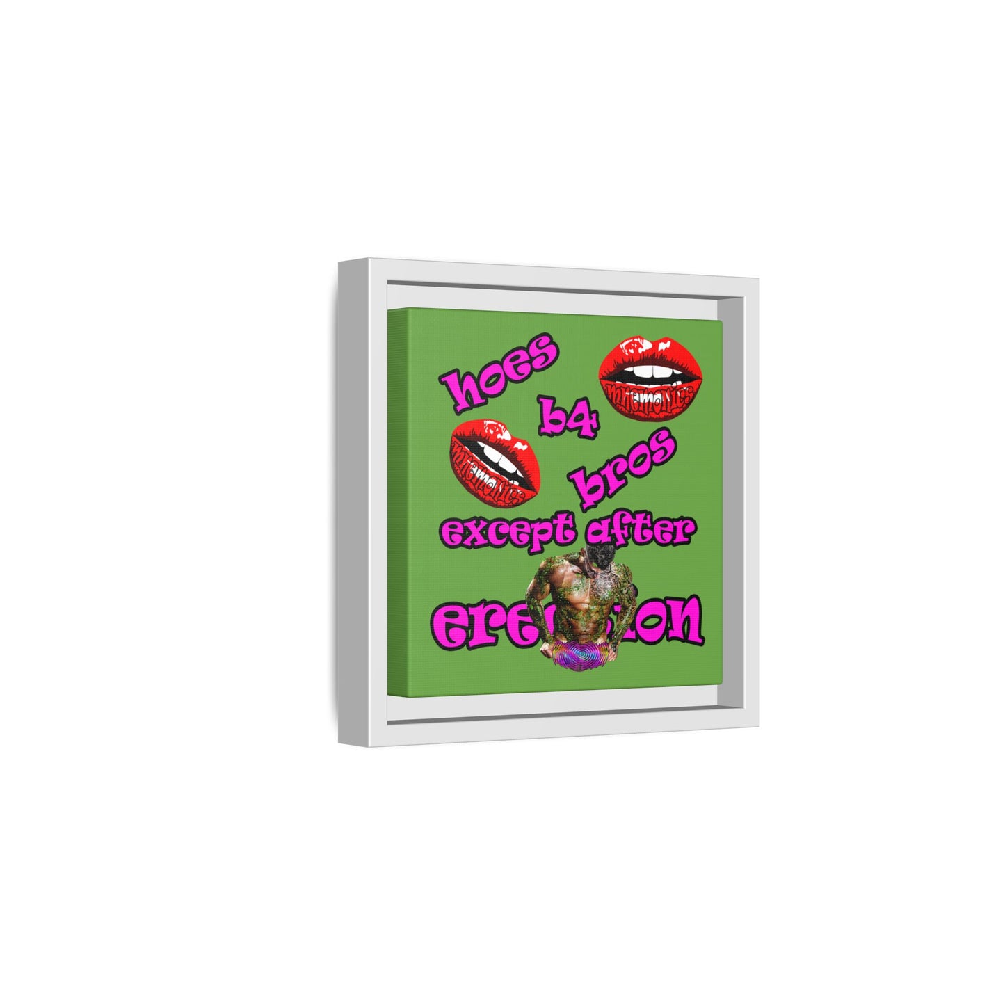 hoes b4 bros - framed canvas art (green)