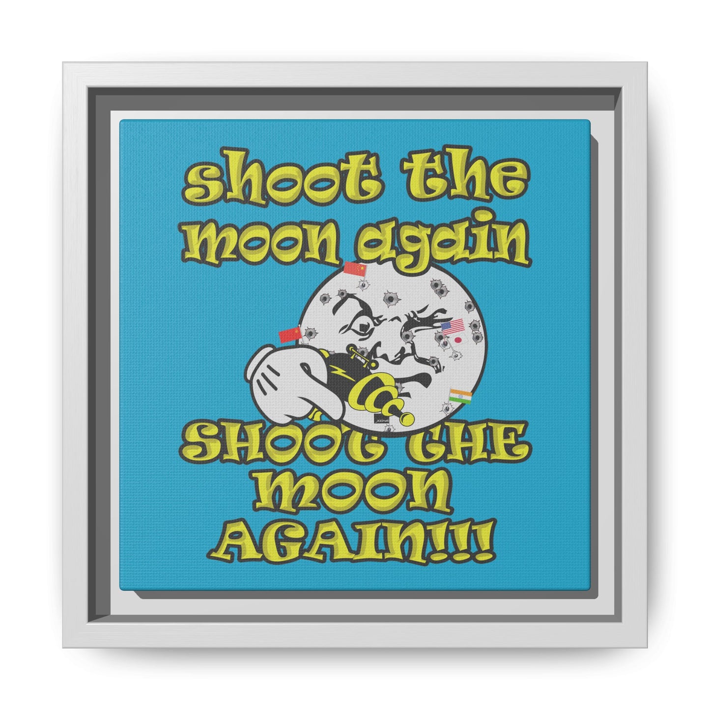 shoot the moon again - framed canvas art (turquoise)