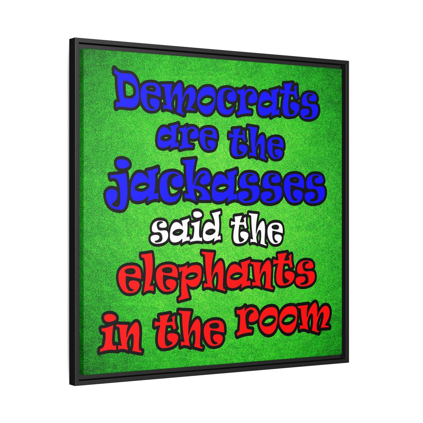donkeys and elephants - framed canvas art (green turf)