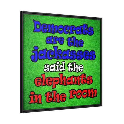 donkeys and elephants - framed canvas art (green turf)
