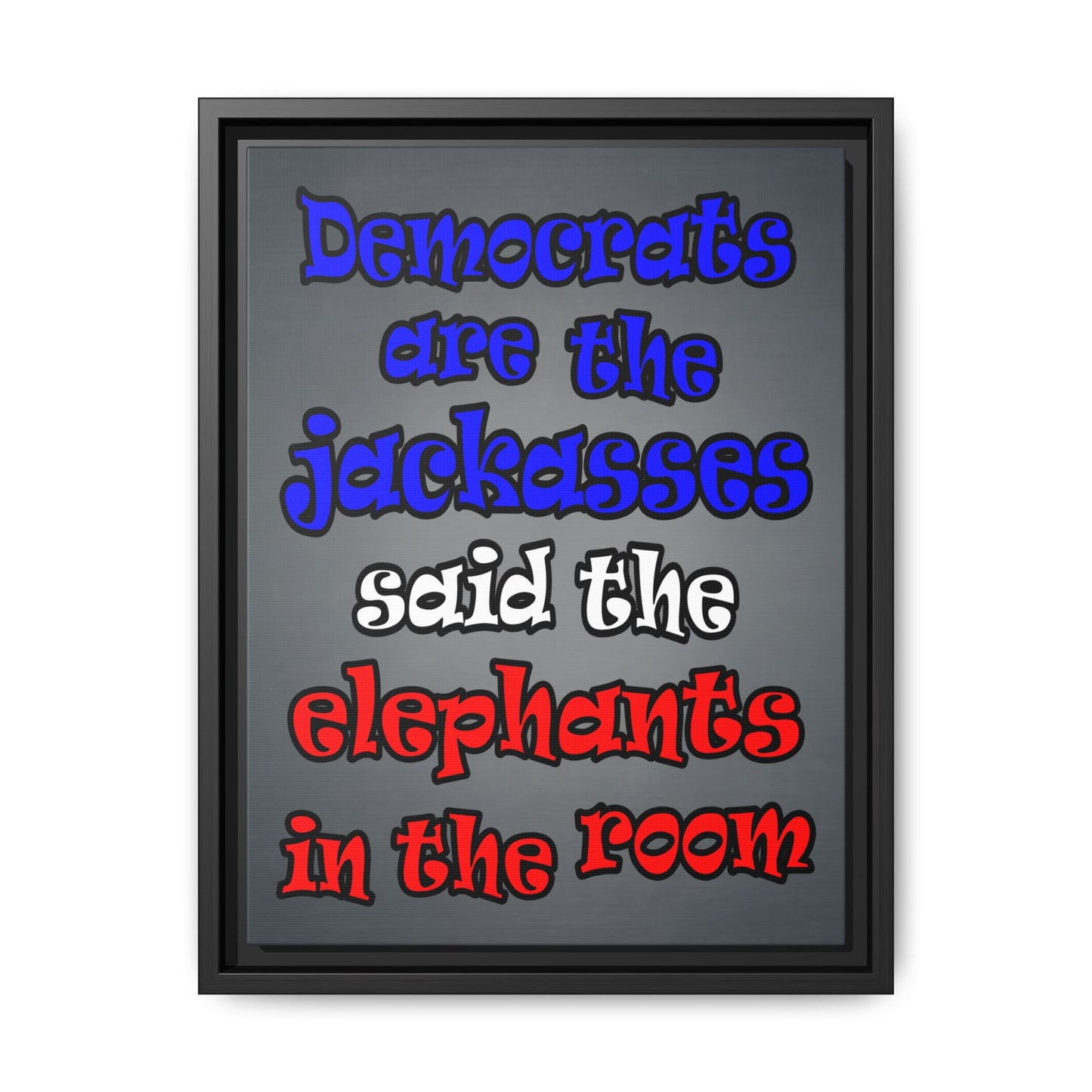 donkeys and elephants - framed canvas art (grey-light grey)