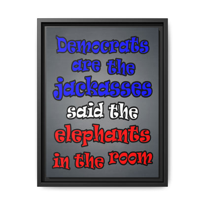 donkeys and elephants - framed canvas art (grey-light grey)