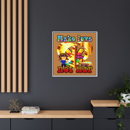 love peace - framed canvas art (light brown)