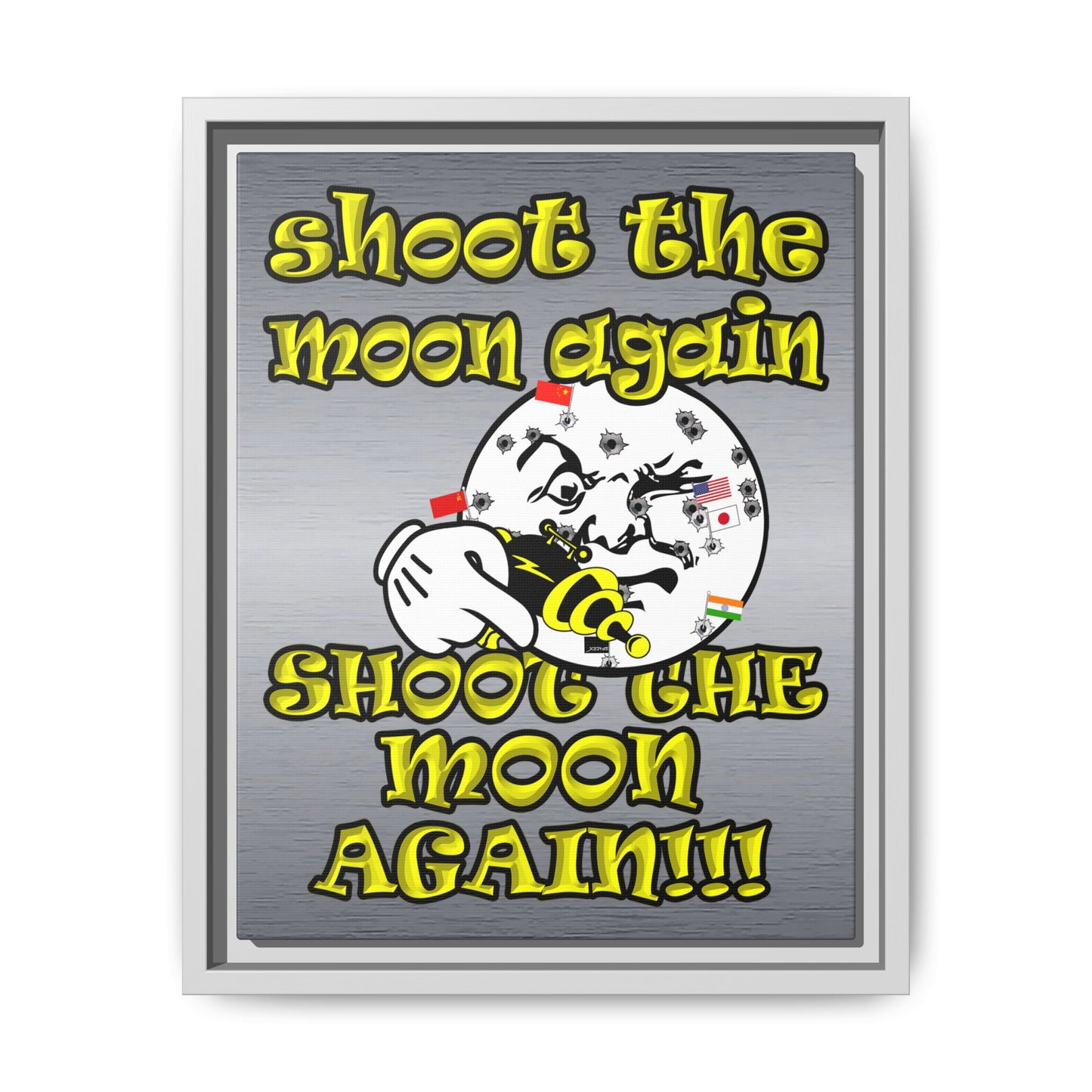 shoot the moon again - framed canvas art (brushed nickel)