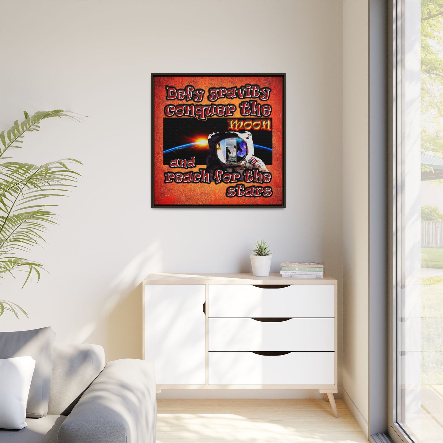 defy conquer reach - framed canvas art (burnt orange)
