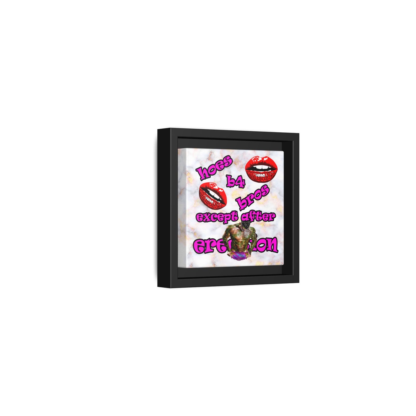 hoes b4 bros - framed canvas art (white marble)