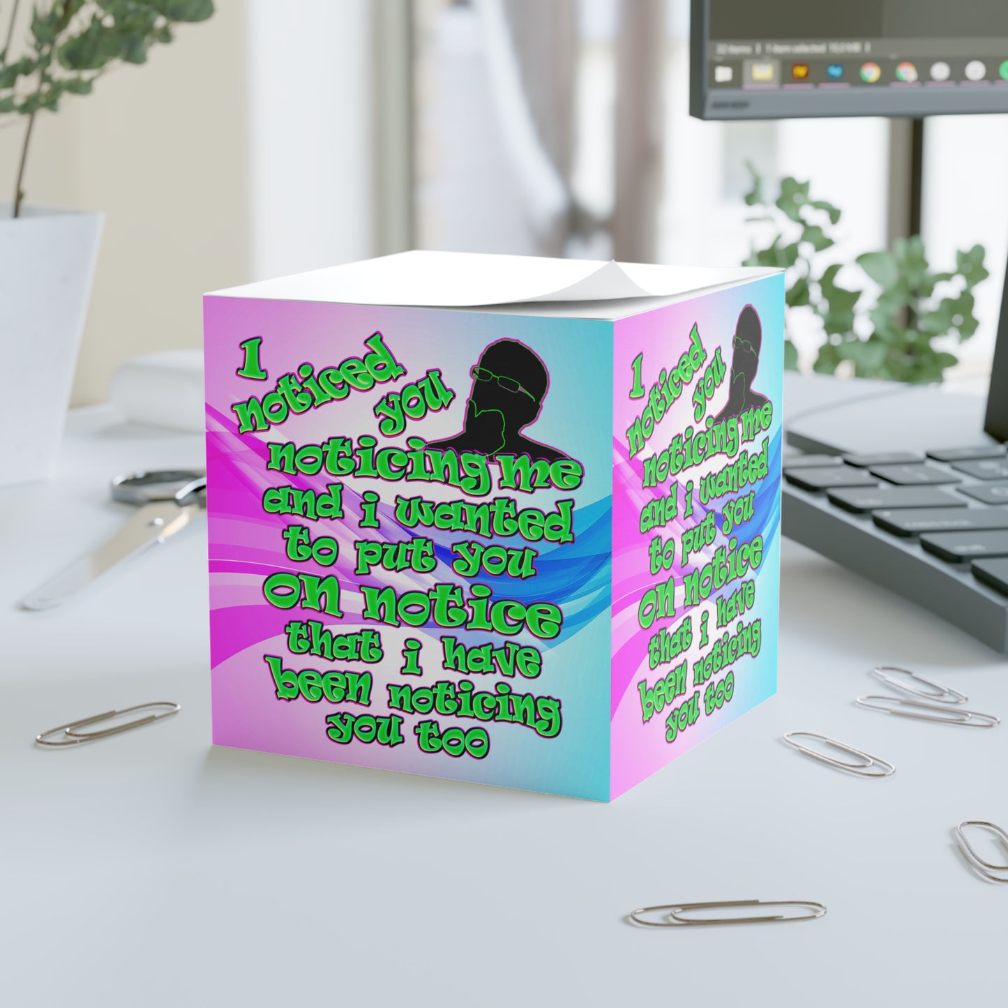 noticed you noticing - note cube (light blue-pink wave)