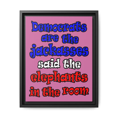 donkeys and elephants - framed canvas art (light pink)