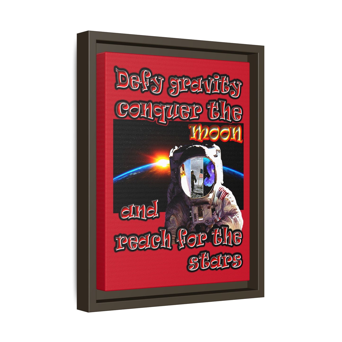 defy conquer reach - framed canvas art (dark red)