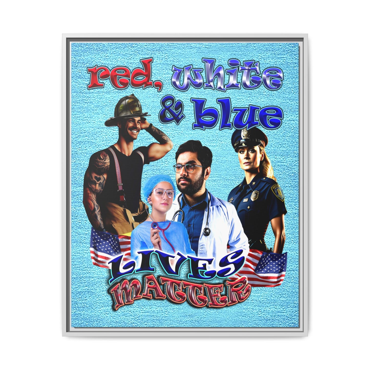 rw&b lives matter - framed canvas art (faded blue)