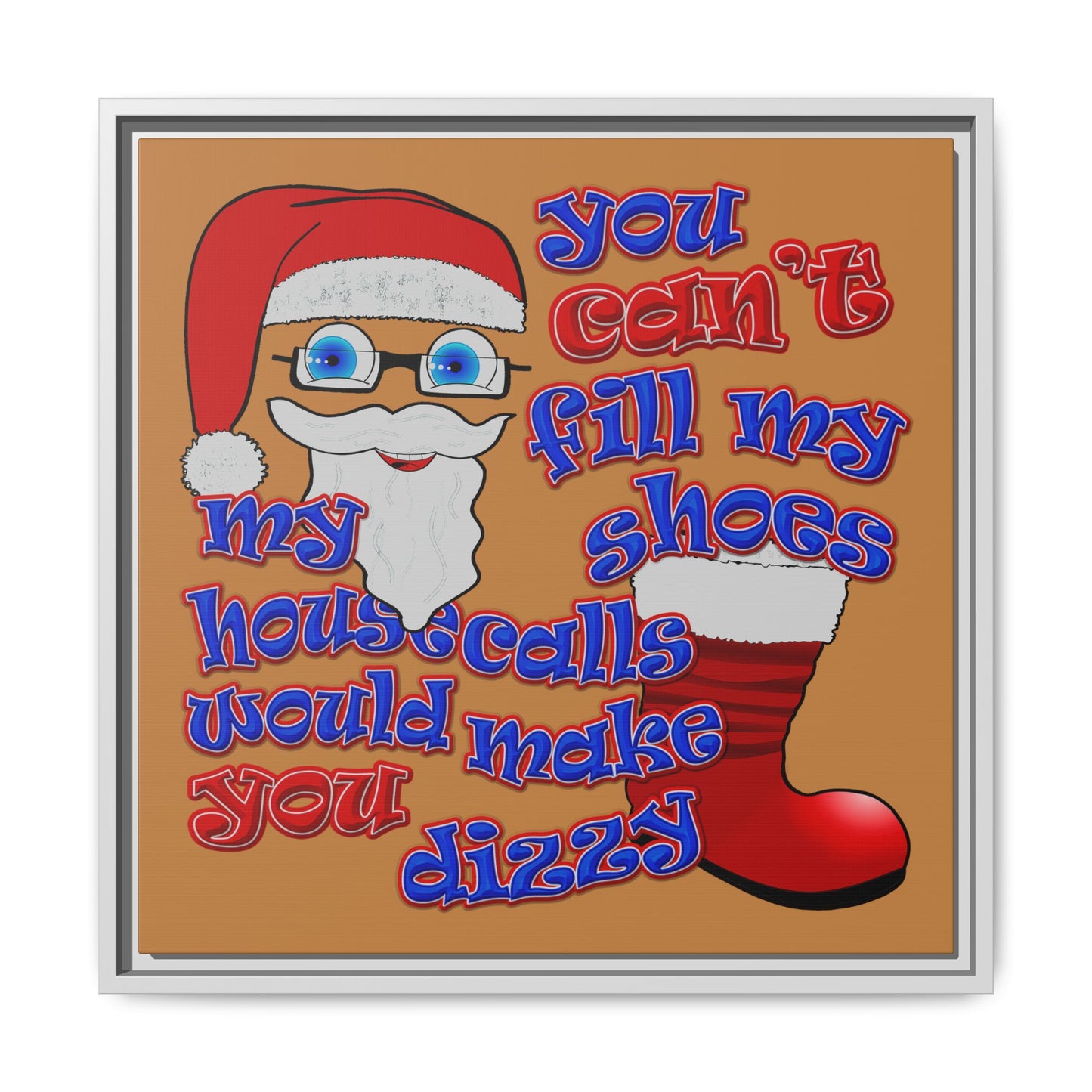santa's shoes - framed canvas art (light brown)