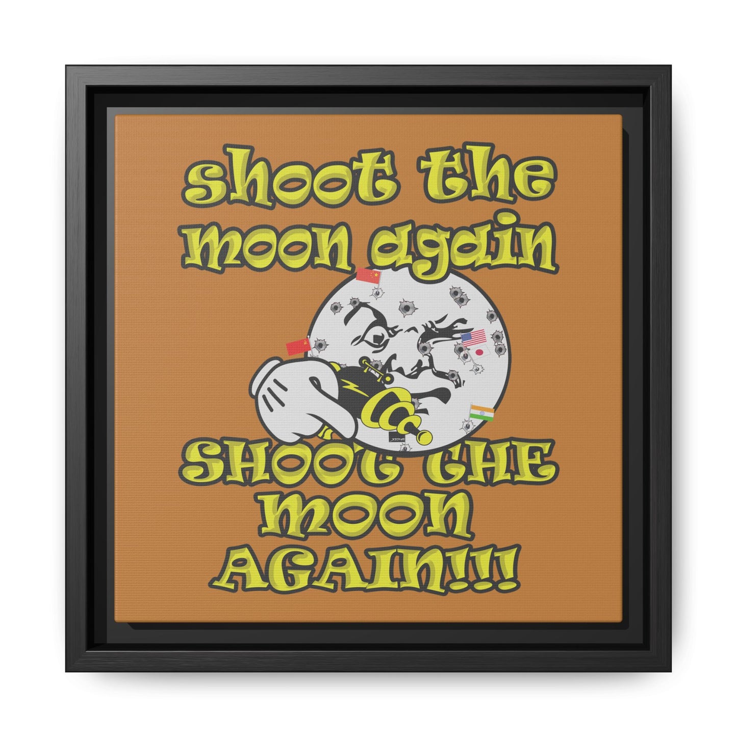 shoot the moon again - framed canvas art (light brown)
