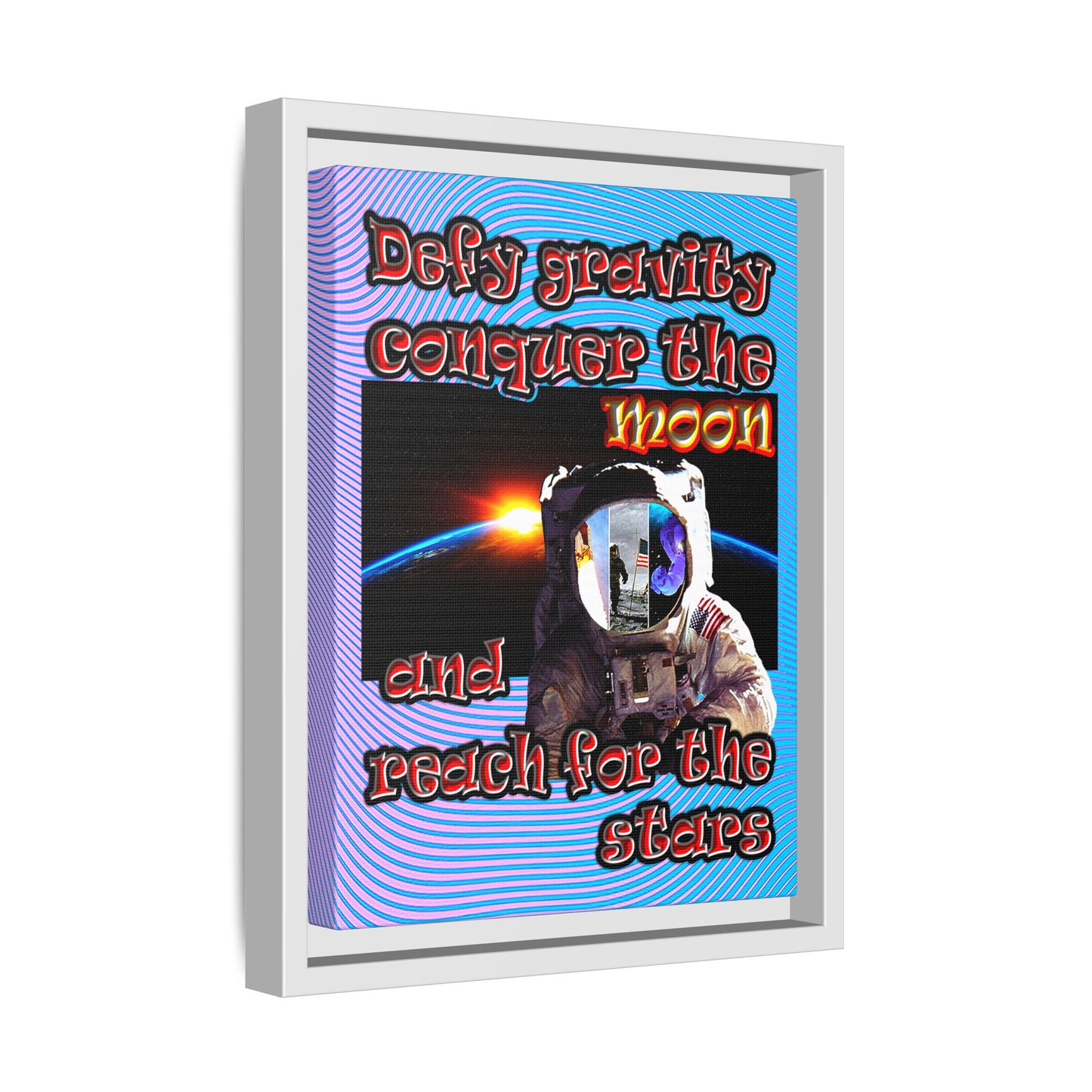 defy conquer reach - framed canvas art (light blue-purple wave)