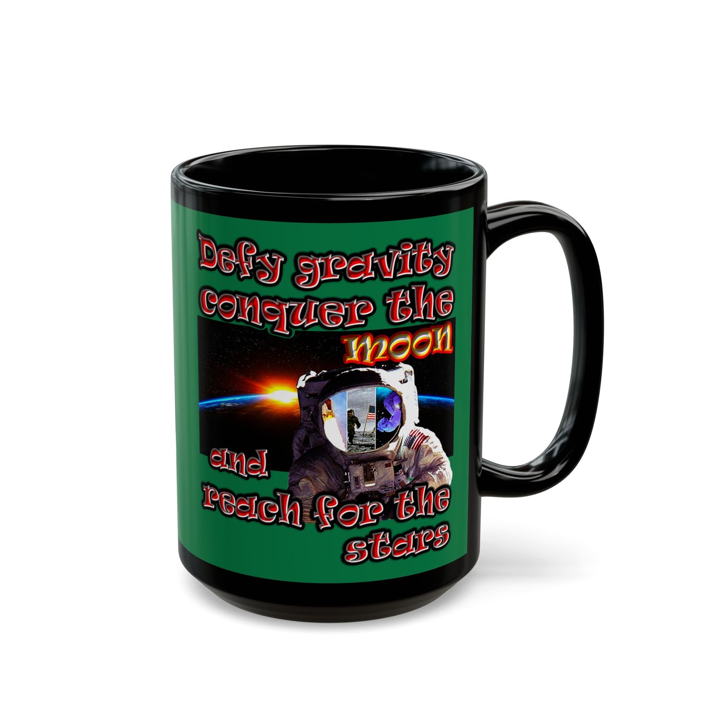 defy conquer reach - Black Mug (dark green)