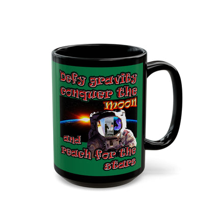 defy conquer reach - Black Mug (dark green)