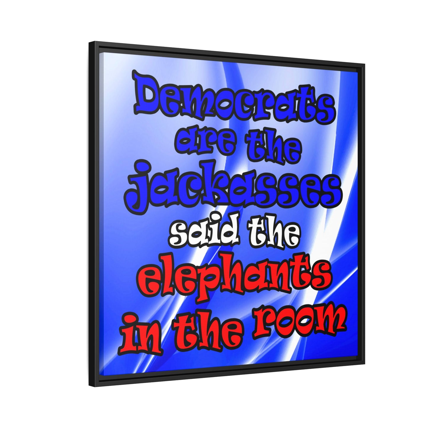donkeys and elephants - framed canvas art (blue-white wave)