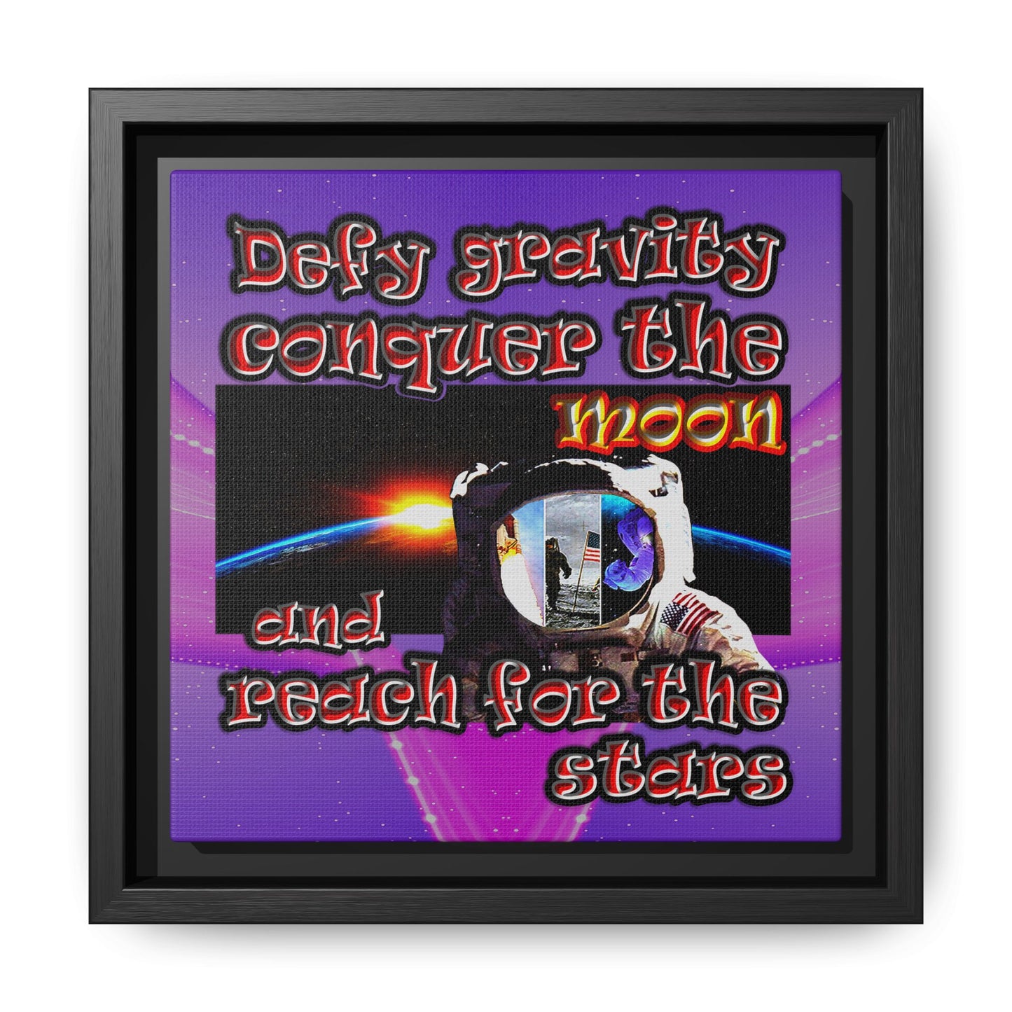 defy conquer reach - framed canvas art (purple-pink wave)