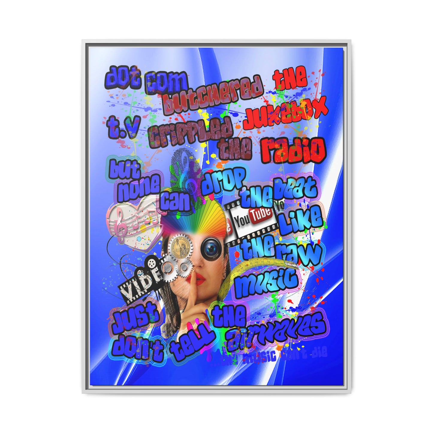 drop the beat - framed canvas art (blue-white wave)