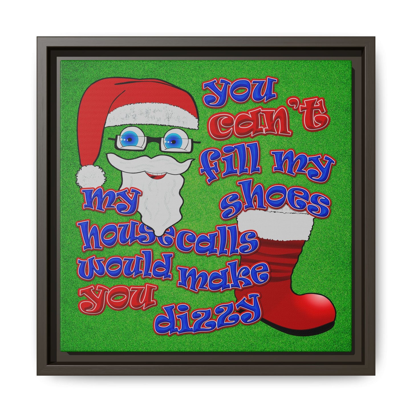 santa's shoes - framed canvas art (green turf)