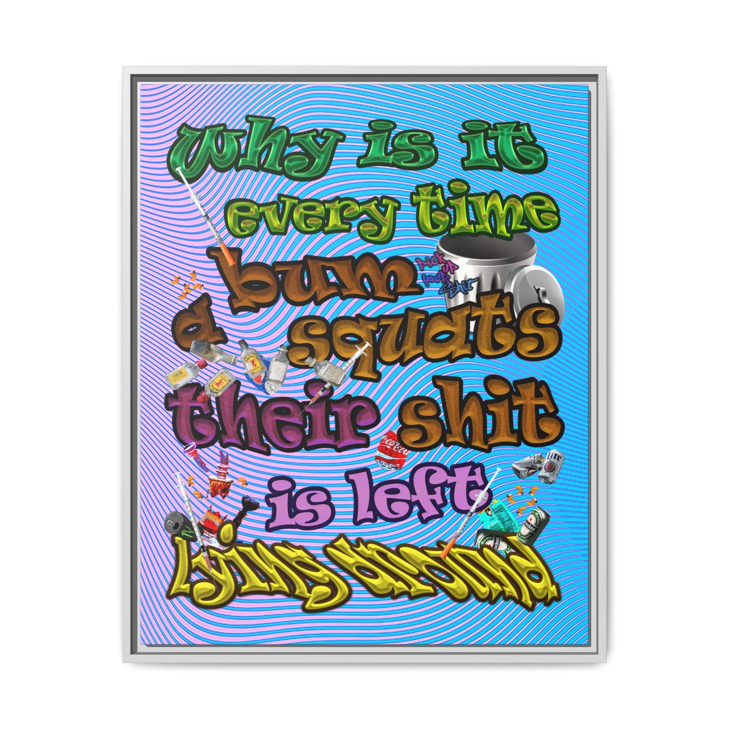the bum's shit - framed canvas art (light blue-purple wave)