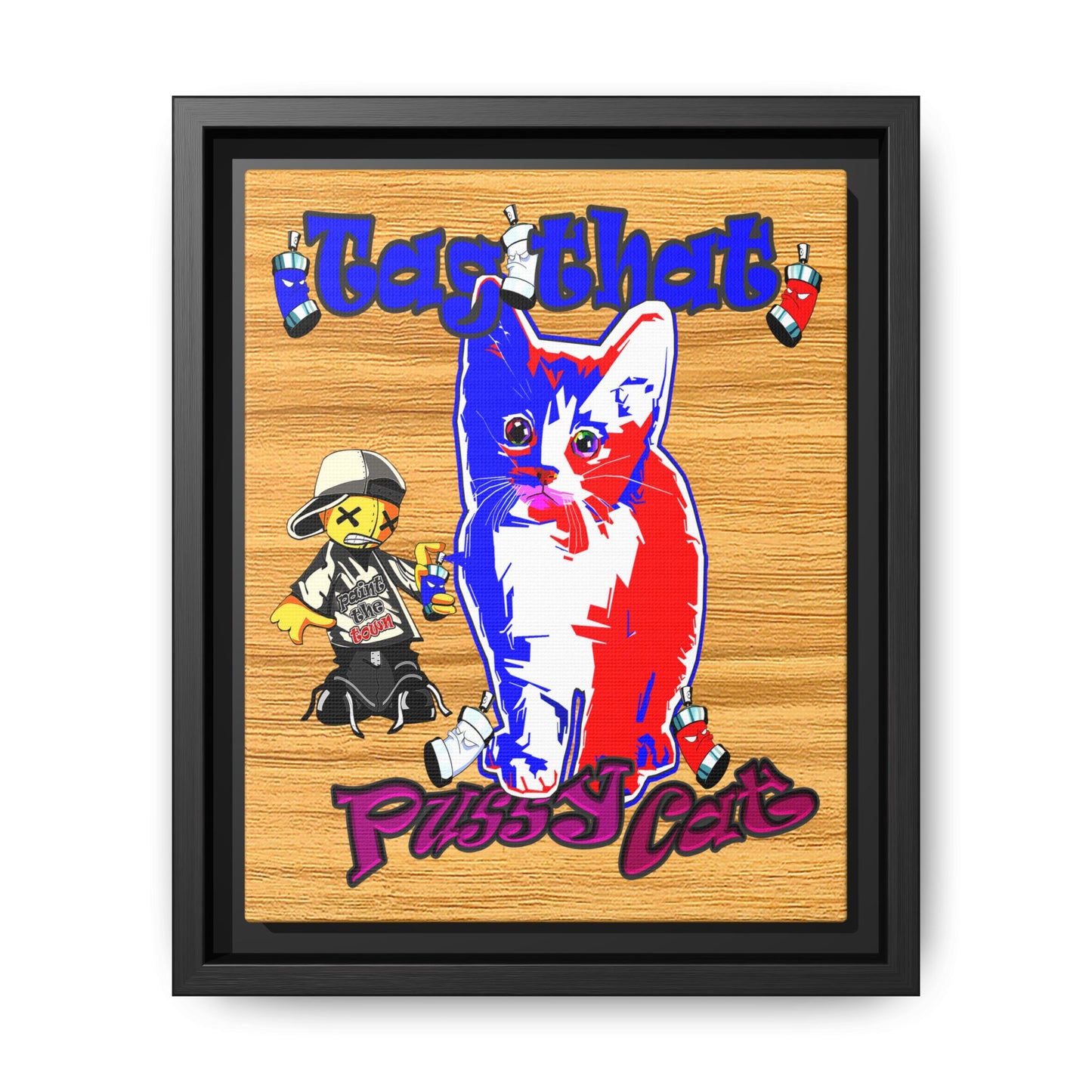 tag that - framed canvas art (butterscotch wood finish)