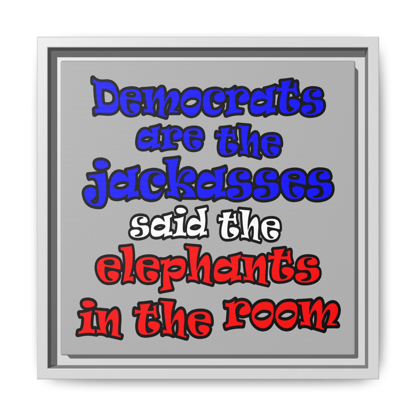 donkeys and elephants - framed canvas art (light grey)