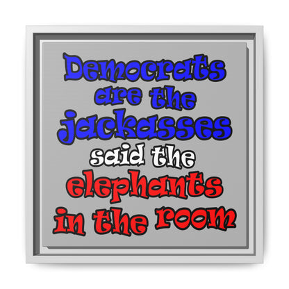 donkeys and elephants - framed canvas art (light grey)