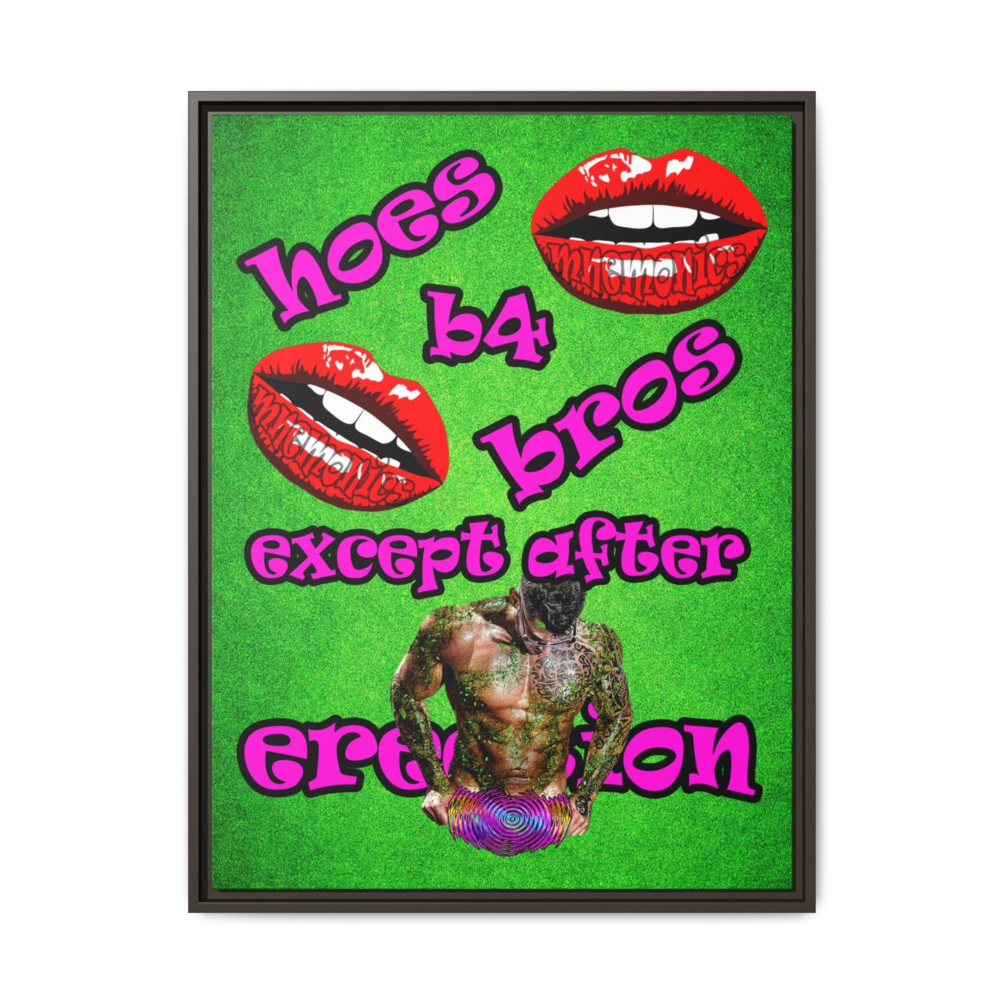 hoes b4 bros - framed canvas art (green turf)