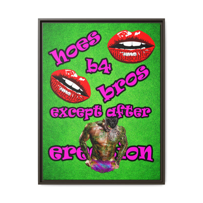hoes b4 bros - framed canvas art (green turf)
