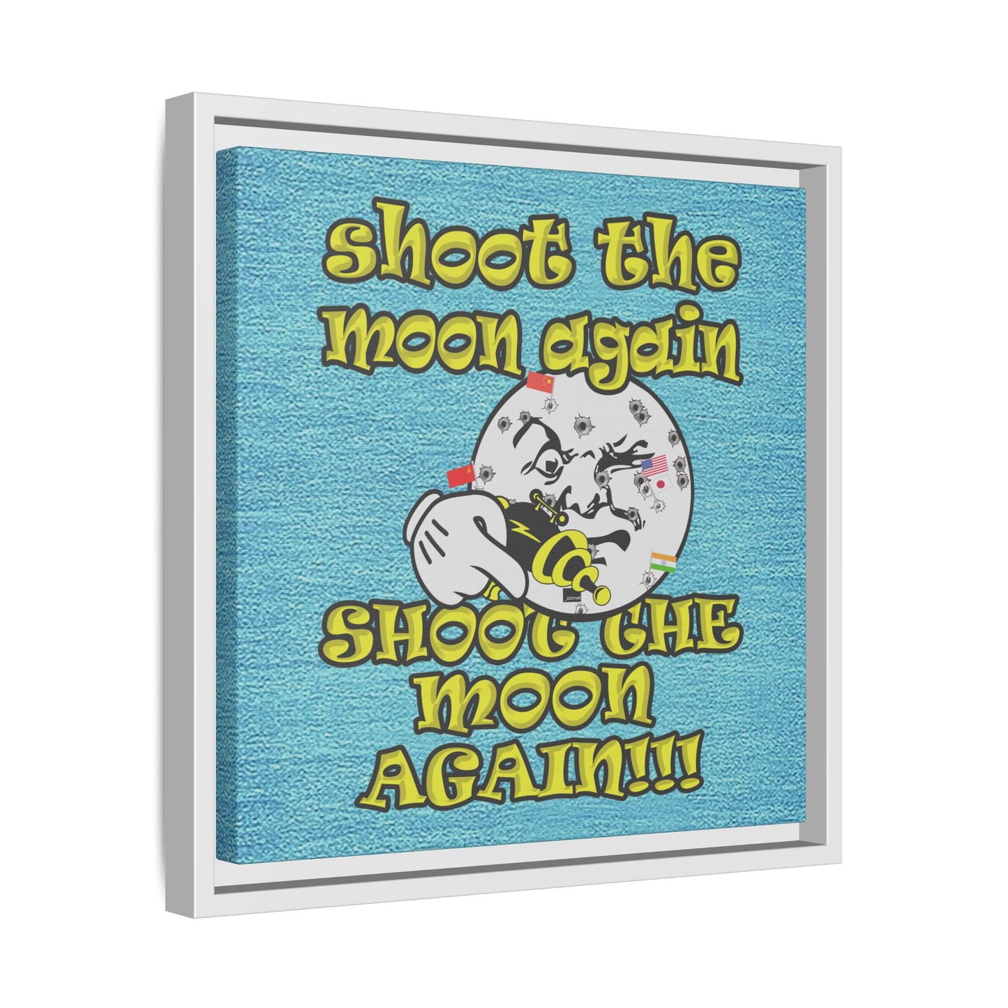shoot the moon again - framed canvas art (faded blue)