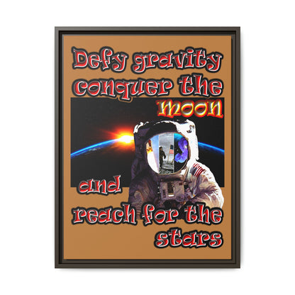 defy conquer reach - framed canvas art (light brown)