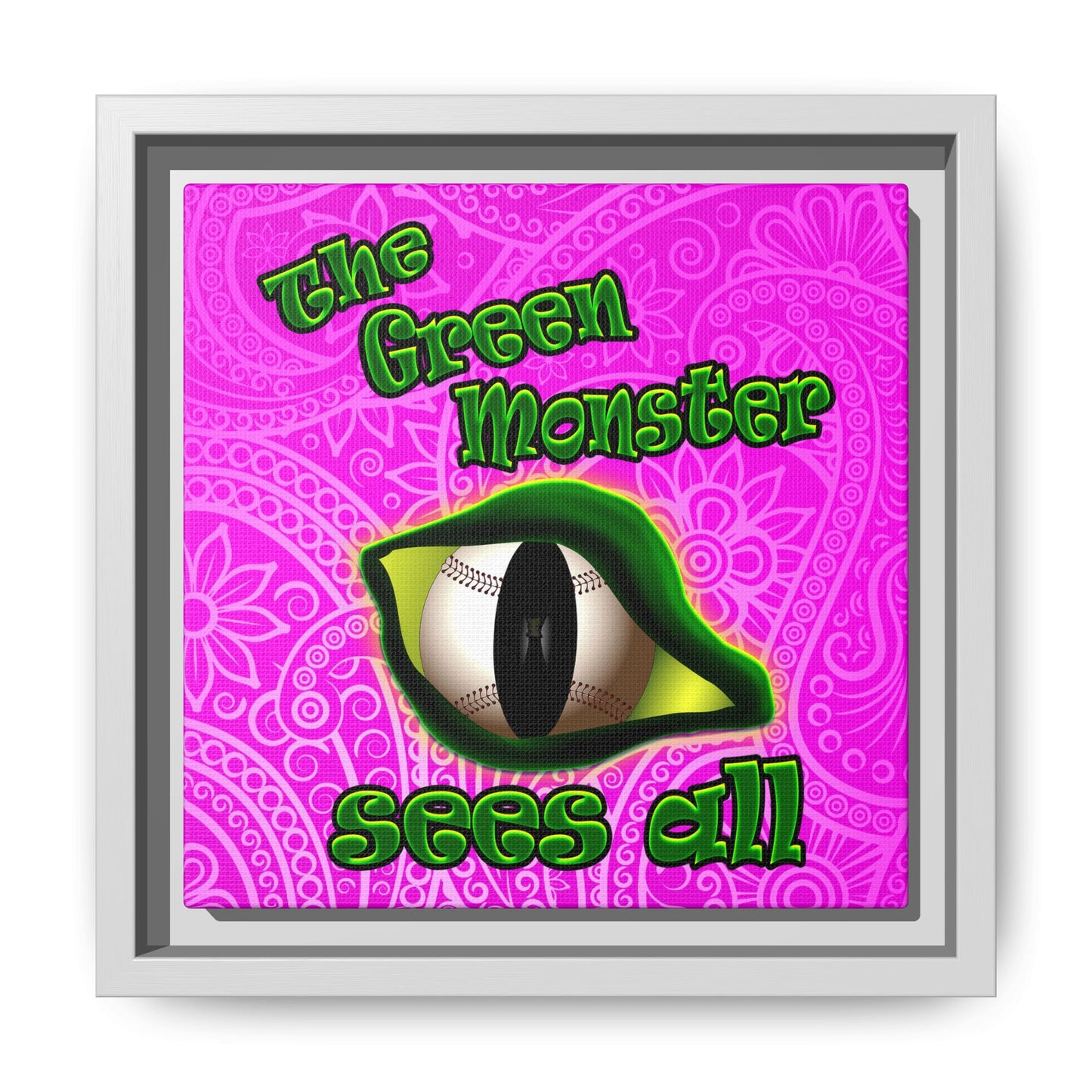 green monster - framed canvas art (pink swirl)