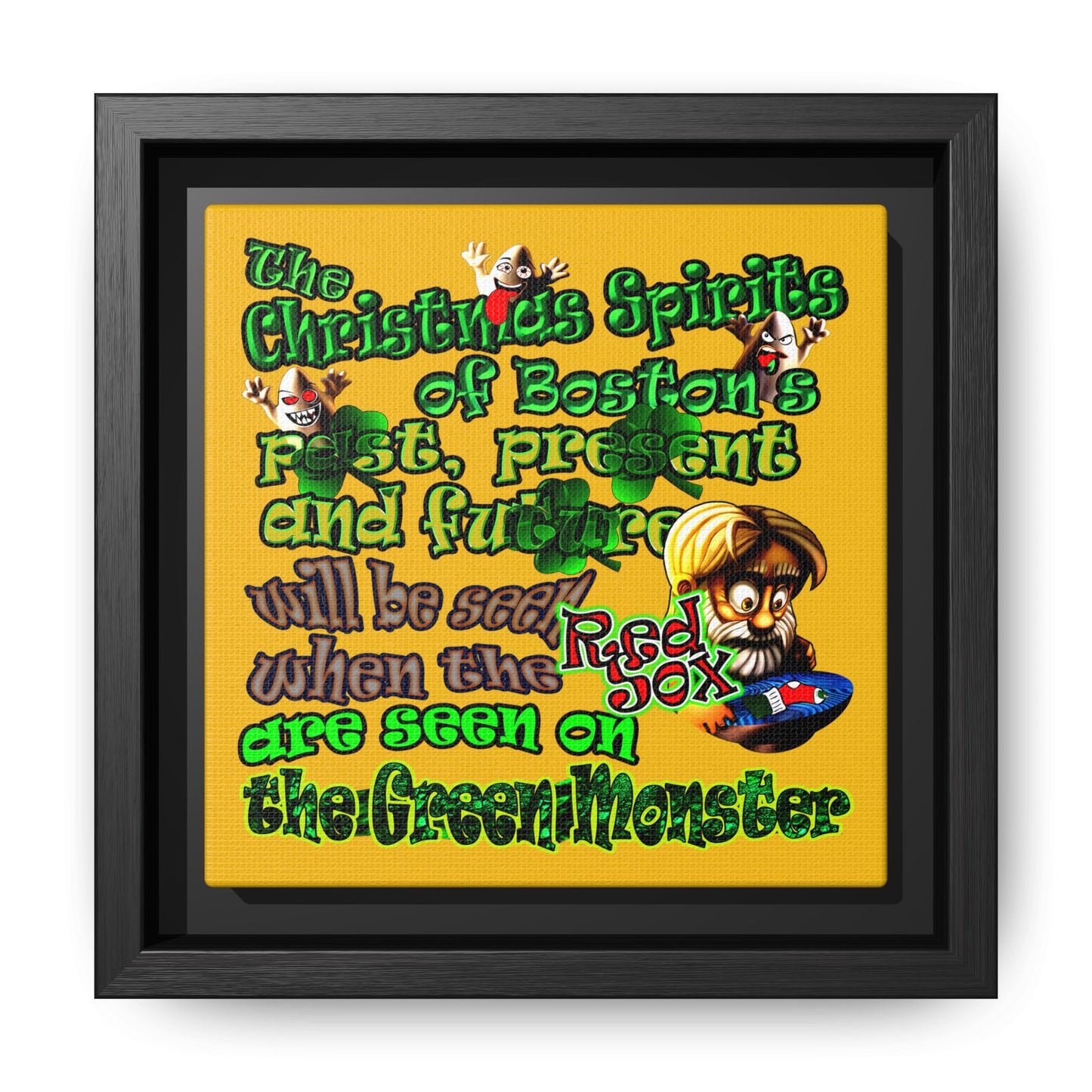christmas spirits of boston - framed canvas art (yellow)