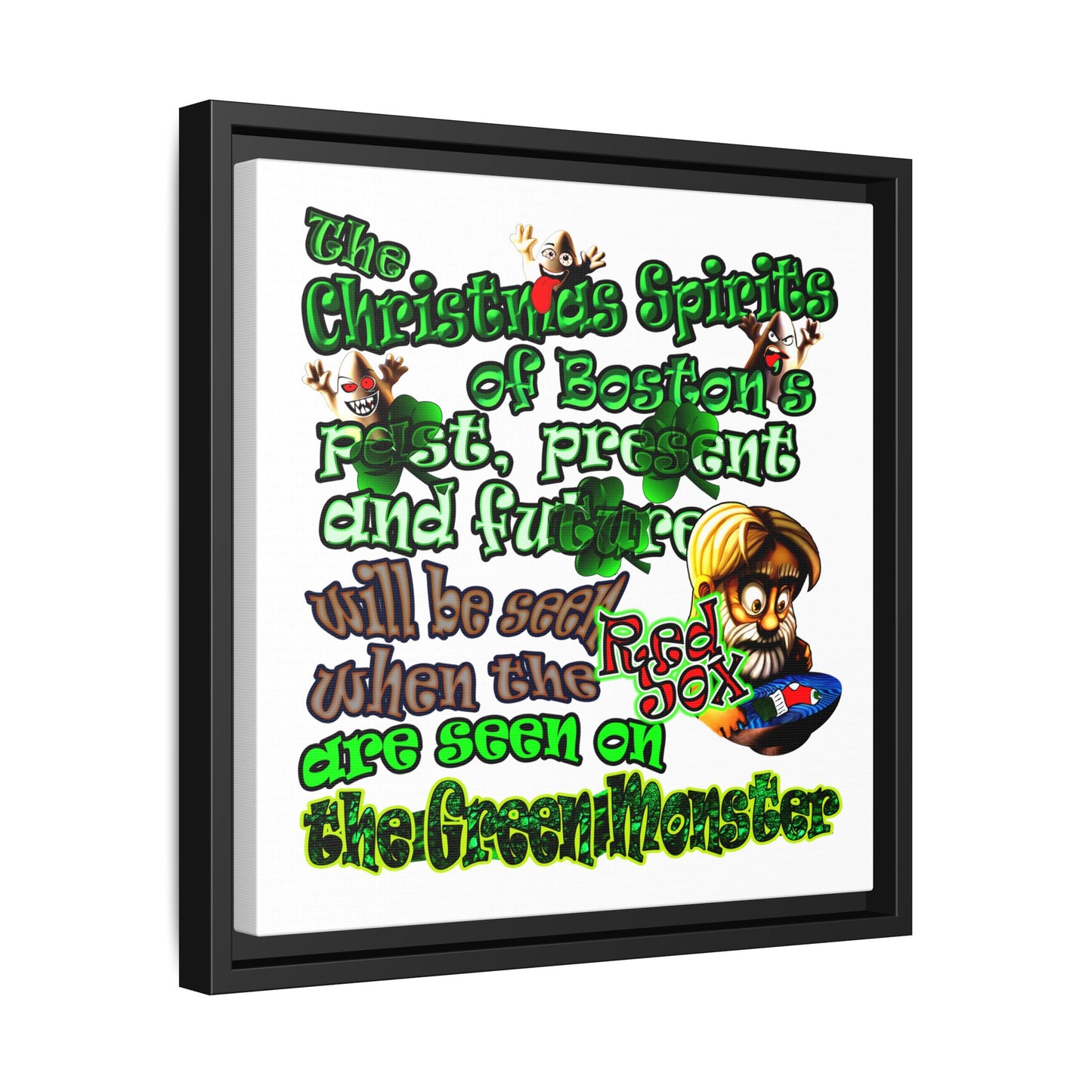 christmas spirits of boston - framed canvas art (white)