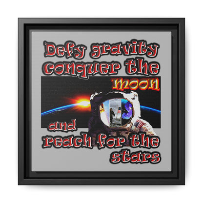 defy conquer reach - framed canvas art (light grey)