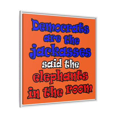 donkeys and elephants - framed canvas art (orange)