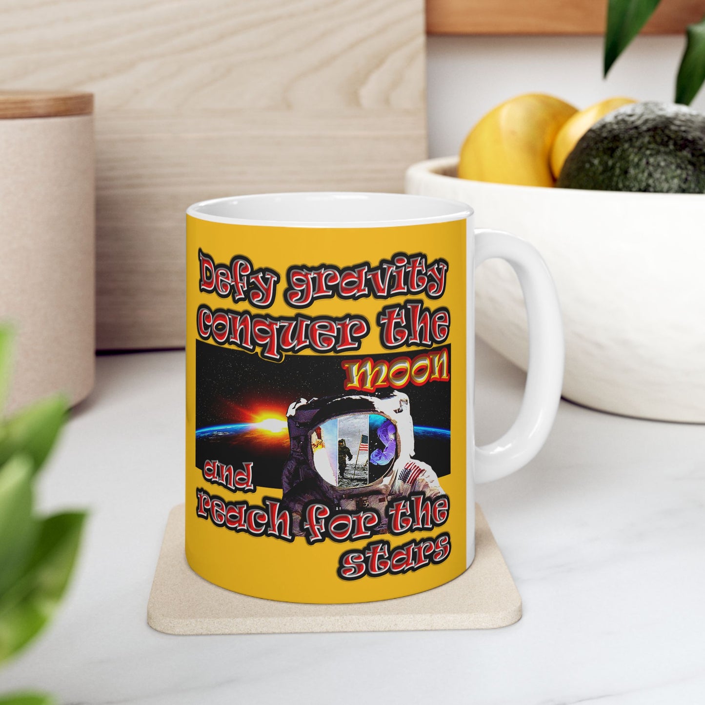 defy conquer reach - White Mug (yellow)