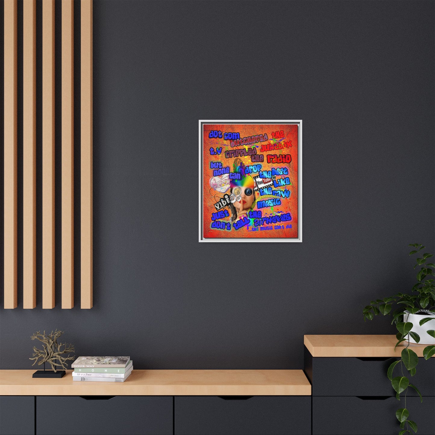 drop the beat - framed canvas art (burnt orange)
